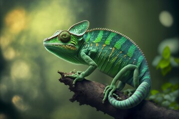 Incredibly cute chameleon lizard with changing colors. Exotic wild lizard or reptile, Ai generated