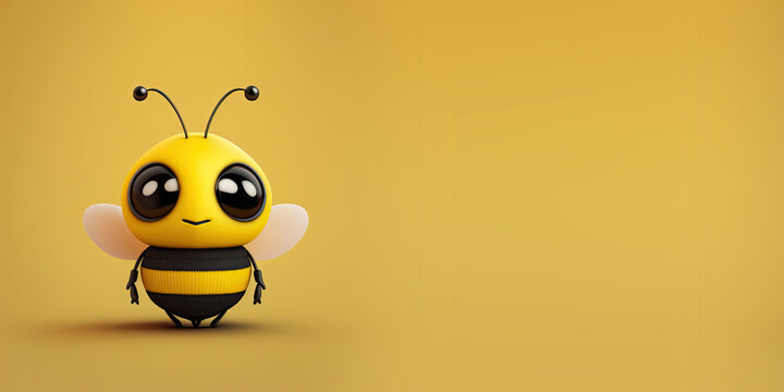 Cute Cartoon Bumble Bee Banner with Space for Copy (Generative AI)