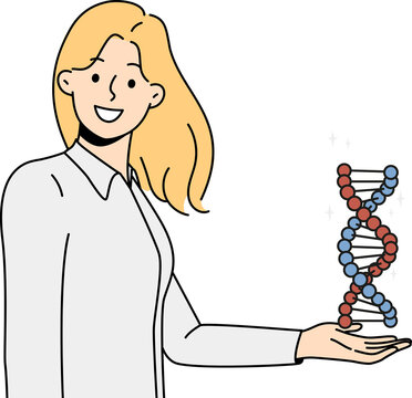 woman holding dna strand, smiling clip art preview
