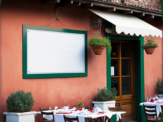 Mockup sign, Italian restaurant exterior. Generative AI
