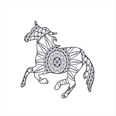 Vector mandala horse coloring page for kids and adult