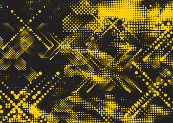 Glitch distorted grunge background . Noise destroyed texture . Trendy defect error shapes . grunge texture . Distressed effect .Vector shapes with a duo tone halftone dots screen print texture.
