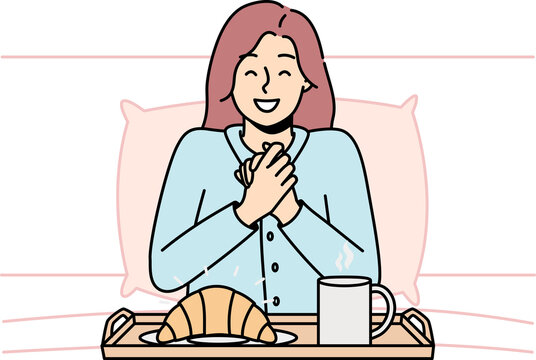 happy woman in bed with breakfast clip art preview