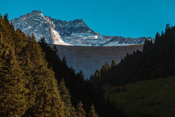 Beautiful alpine summer view with a big dam at Baerenbad, Mayrhofen, Zillertal valley, Tyrol, Austria