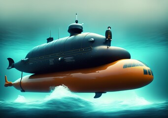 Naklejka na ściany i meble Submarine, Generative AI Illustration