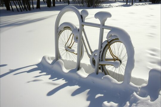 snow covered bike created with Generative AI technology