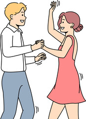 Fototapeta premium Smiling man and woman dancing at contest
