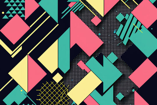 Hipster background with geometric patterns in the style of the 90s and 80s, generative ai