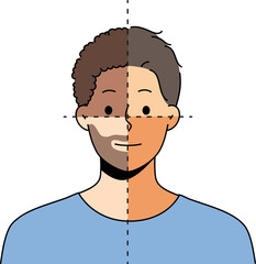 Young man with parts of different face skin color