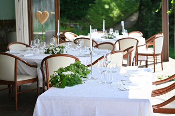 Close-up view of table in restaurant. Served dinner table in a restaurant. 