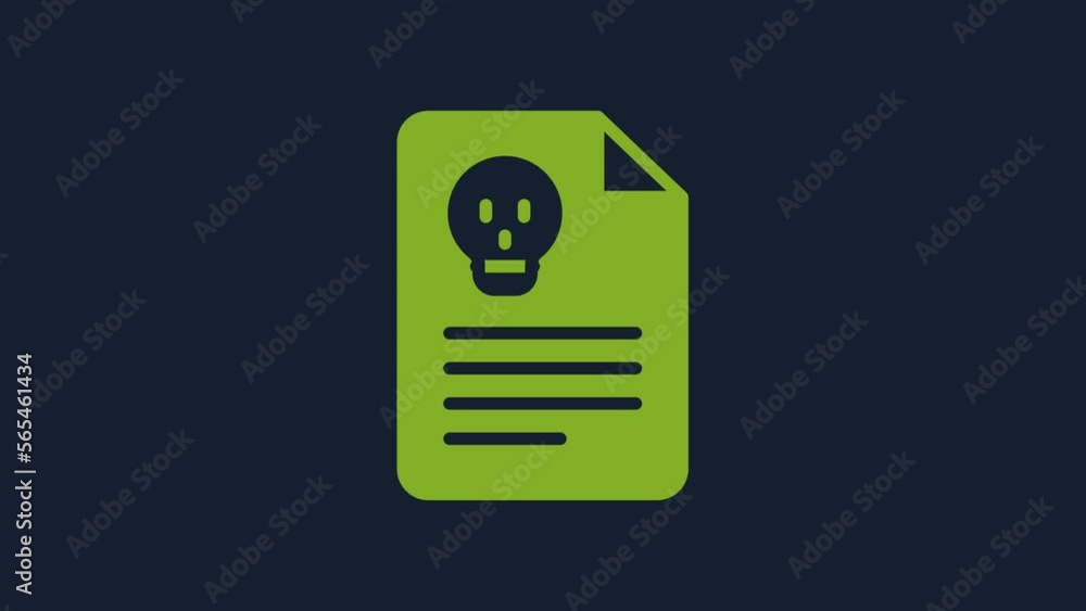 Poster yellow radiation warning document icon isolated on blue background. text file. 4k video motion graph