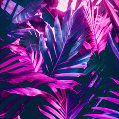 Vibrant purple and pink jungle plants from another planet. Psychedelic exotic artwork. Generative AI.