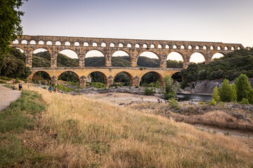 Late afternoon view of the Pont du Gard.