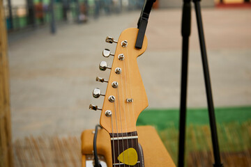 clavijero, cajuela, cuerdas, guitarra, macro