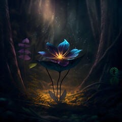 flower in a dark forest