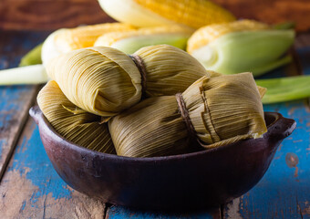 Latin American food. Traditional homemade humitas of corn