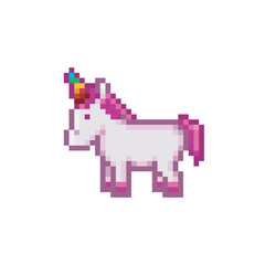 Obraz premium Rainbow unicorn, pixel art animal
