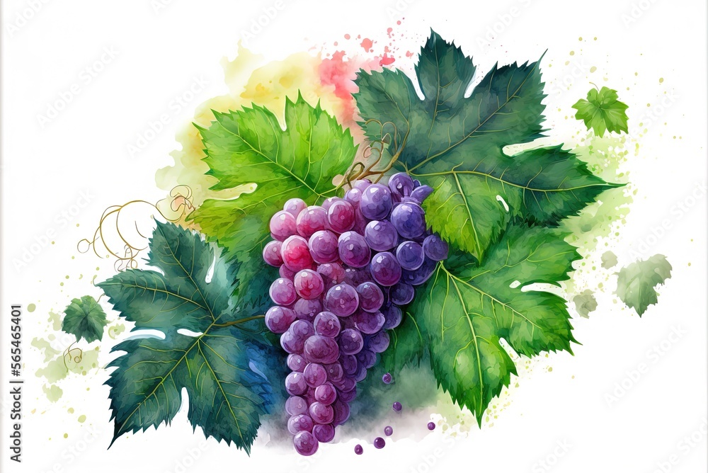 Poster image of grapes with leaves generative ai