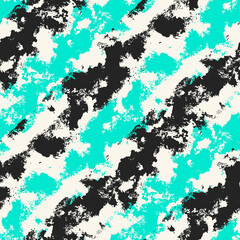 Black and Turquoise Splatter Textured Diagonal Striped Pattern