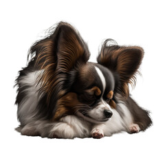Sleeping Papillon Dog in a invisible background Generative AI