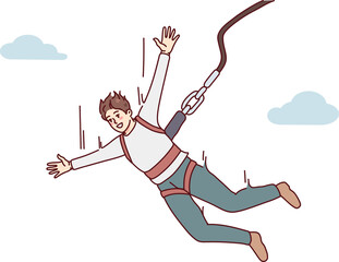 Excited man jump with parachute