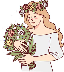 Happy woman with flowers