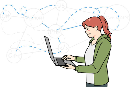 Woman programmer writing codes on computer