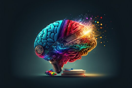 Colorful Brain With Many Gears. Creative And Analytical Thinking Concept. Generative AI