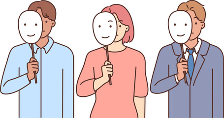 Diverse people holding masks in hands