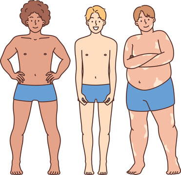 Diverse multiracial men with different figures in underwear