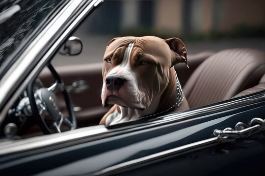 Showcasing the Beauty of a Pitbull Dog in an Illustration in car Generative AI