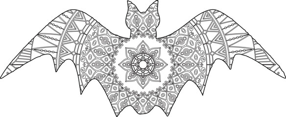 Cute bat mandala coloring page