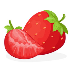 Strawberry with leaves, strawberry isolated on white background, strawberry vector illustration