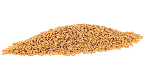 Fenugreek seeds isolated on a white background. Dried fenugreek seed spice.