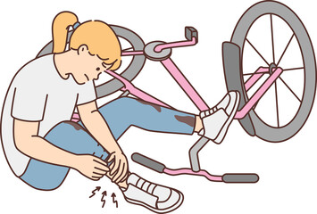 Small girl fall from bike injure leg