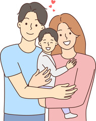 Happy family with baby in hands