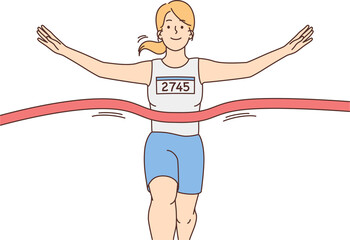 Smiling female athlete at finish line