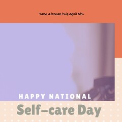 Composition of national self-care day text and copy space over pattern and purple background