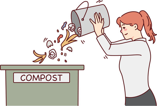 Woman throw waste in compost bin