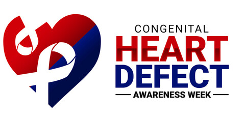 Congenital Heart Defect Awareness Week Background with Blue and Red Ribbon Heart Design. Modern CHD awareness week backdrop - obrazy, fototapety, plakaty