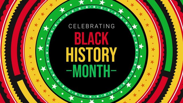 Celebrating Black History Month 4K Animation with Colorful Rotating circles and typography. Black ethnicity month background