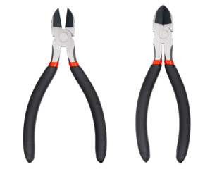 Nippers or diagonal cutting pliers. Wire cutter or flush nippers. Side cutting pliers for electric wire. Professional tools for metal construction. Mechanic instrument for workshop, repairing works.