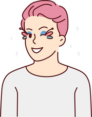 Gay man with pink hair and eyes makeup