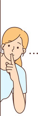 Young woman show hush hand gesture