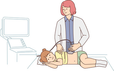 Female doctor do ultrasound of girl in clinic