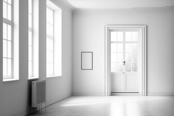 Fototapeta premium Empty White Room With Door Sunny, Winter