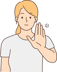 Young woman show stop gesture