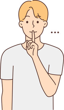 recommend clip art: Man holding finger at lips ask for silence