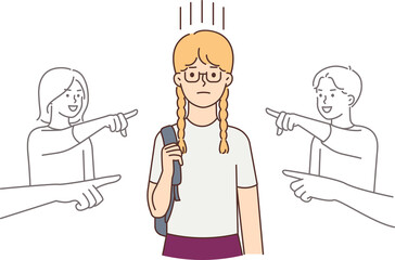 Children point bullying girl child