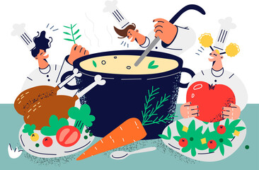 Group of chefs cooking together